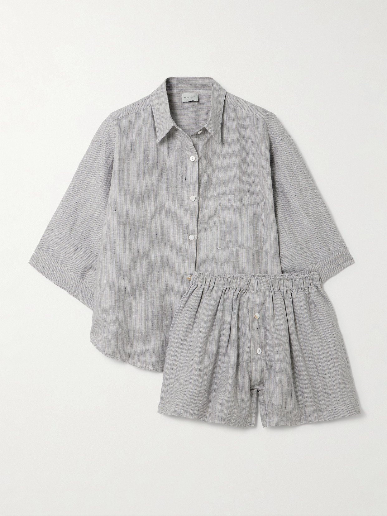 Deiji Studios The 03 Striped Washed-linen Shirt And Shorts Set In Gray