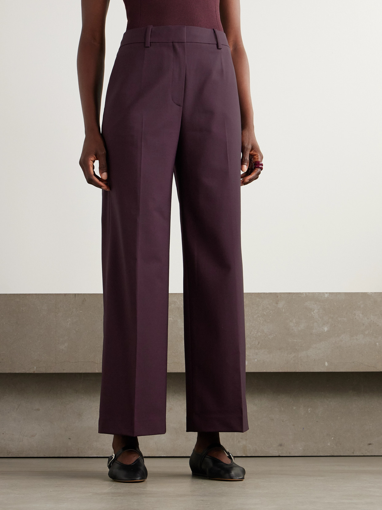 Theory Wool-blend Straight-leg Pants In Purple