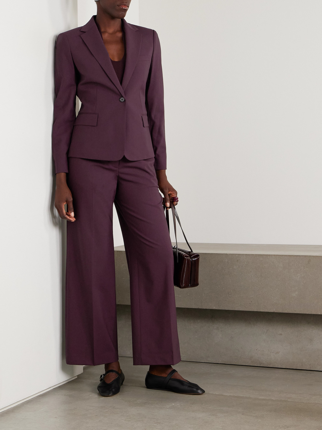 Theory Wool-blend Straight-leg Pants In Purple