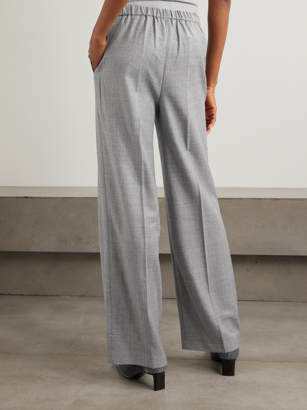 Theory Pleated Wool-flannel Wide-leg Pants In Gray