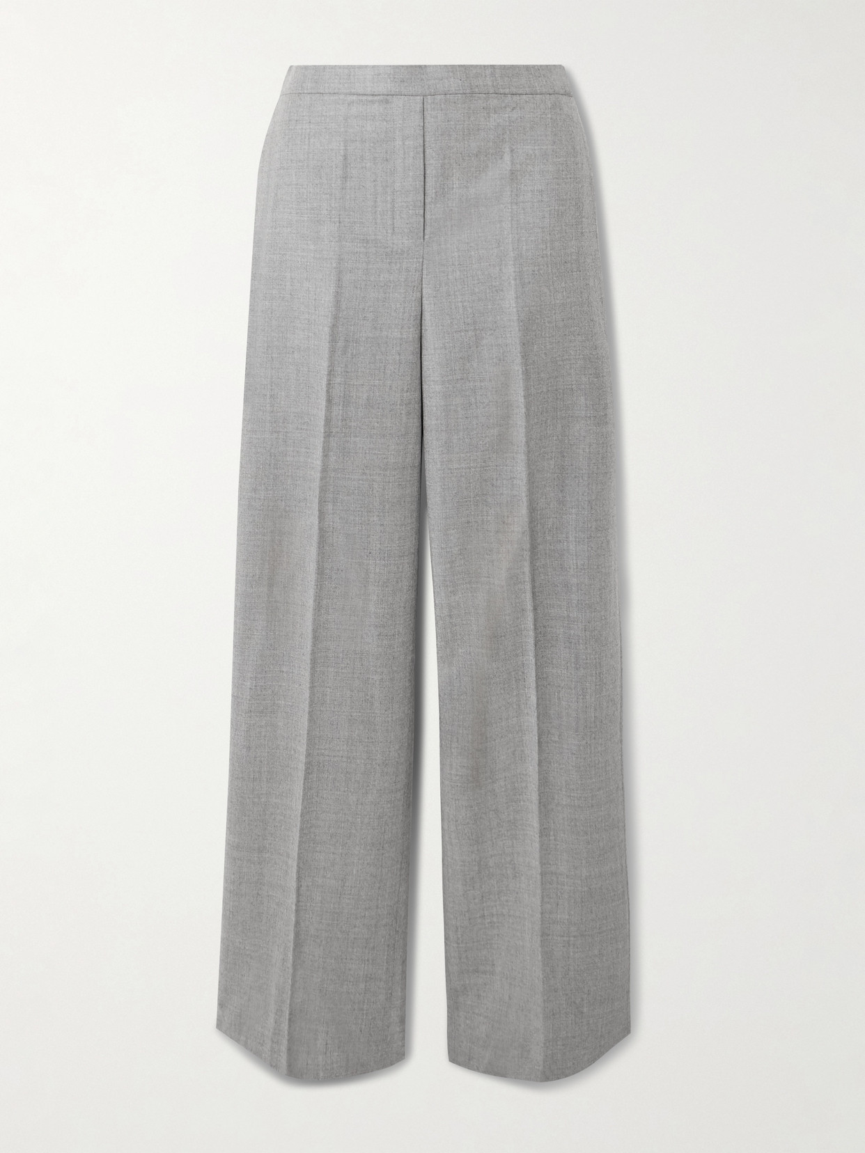 Theory Pleated Wool-flannel Wide-leg Pants In Gray