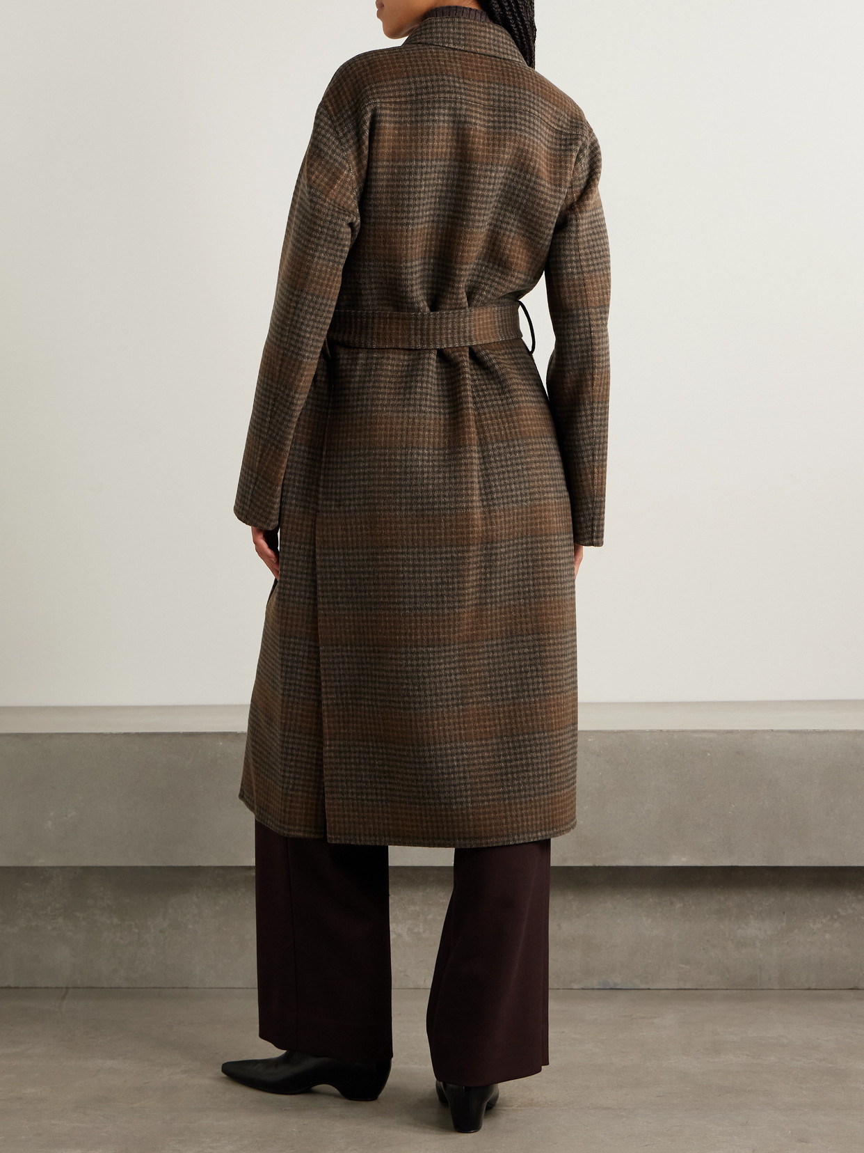 Theory Belted Checked Wool And Cashmere-blend Coat In Multi