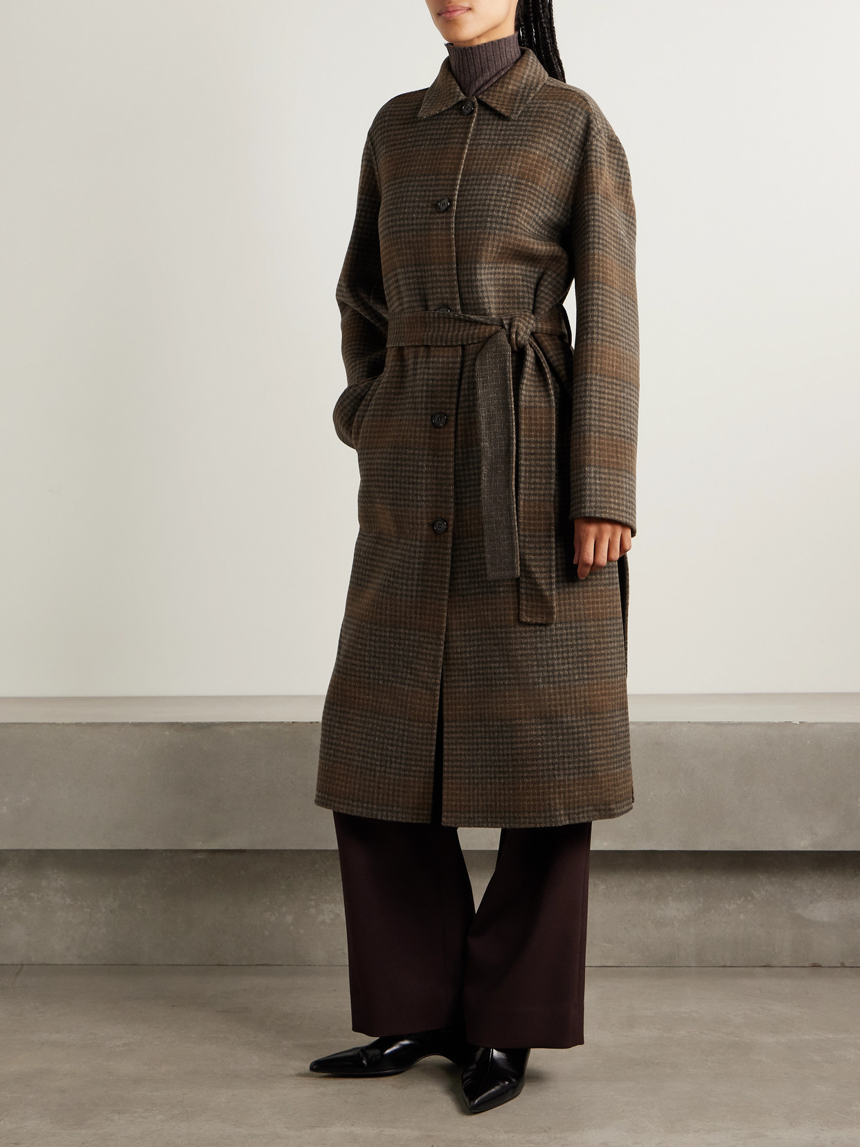 Theory Belted Checked Wool And Cashmere-blend Coat In Multi
