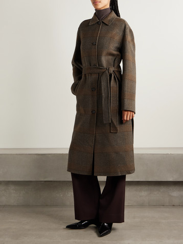 Theory Belted checked wool and cashmere-blend coat