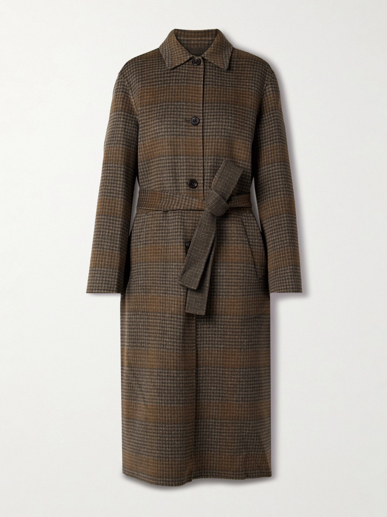 Theory Belted Checked Wool And Cashmere-blend Coat In Multi