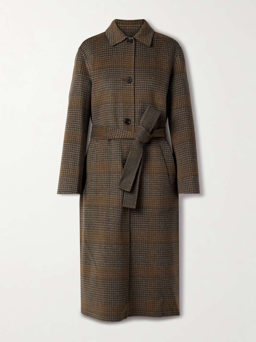Theory Belted Checked Wool And Cashmere-blend Coat