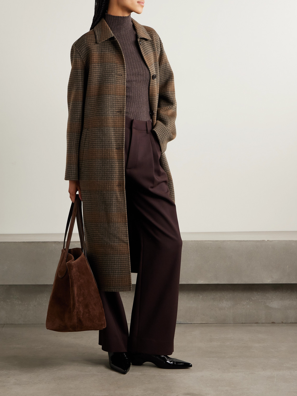 Theory Belted Checked Wool And Cashmere-blend Coat In Multi