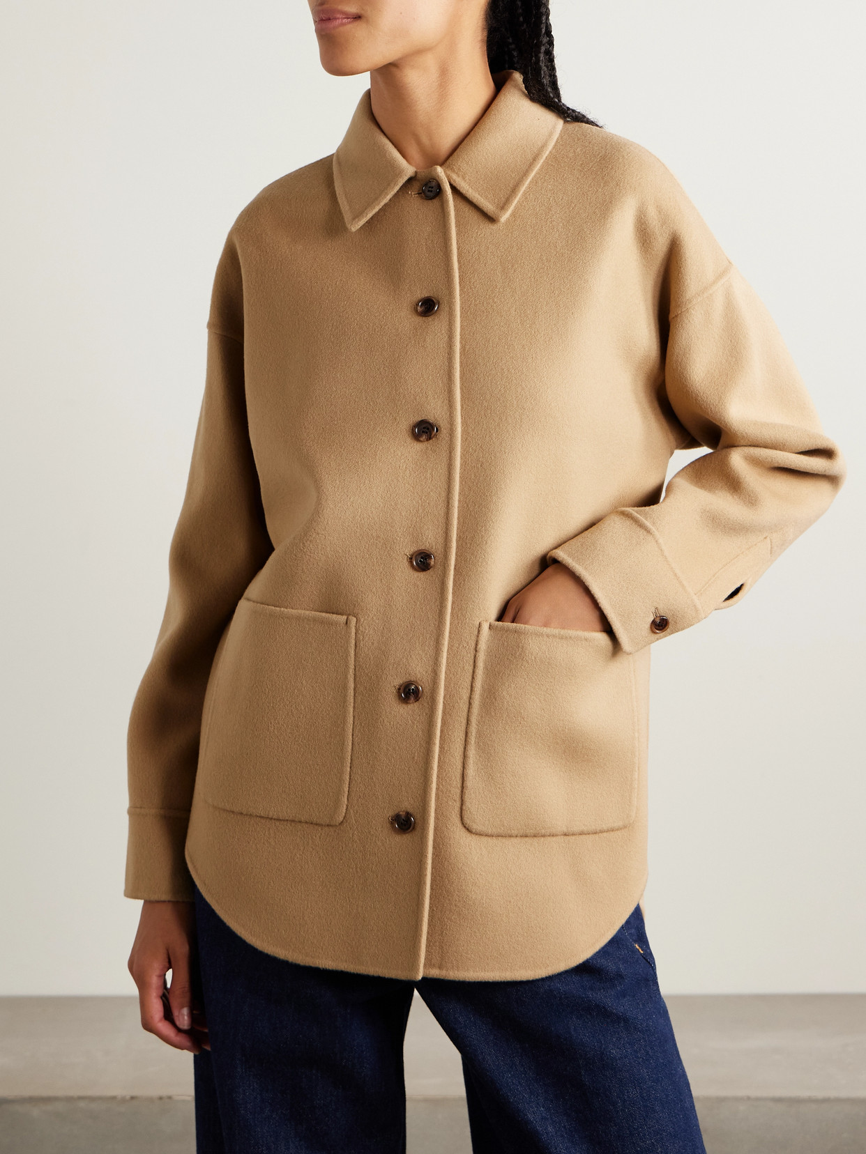 Theory Wool And Recycled Cashmere-blend Felt Jacket In Brown