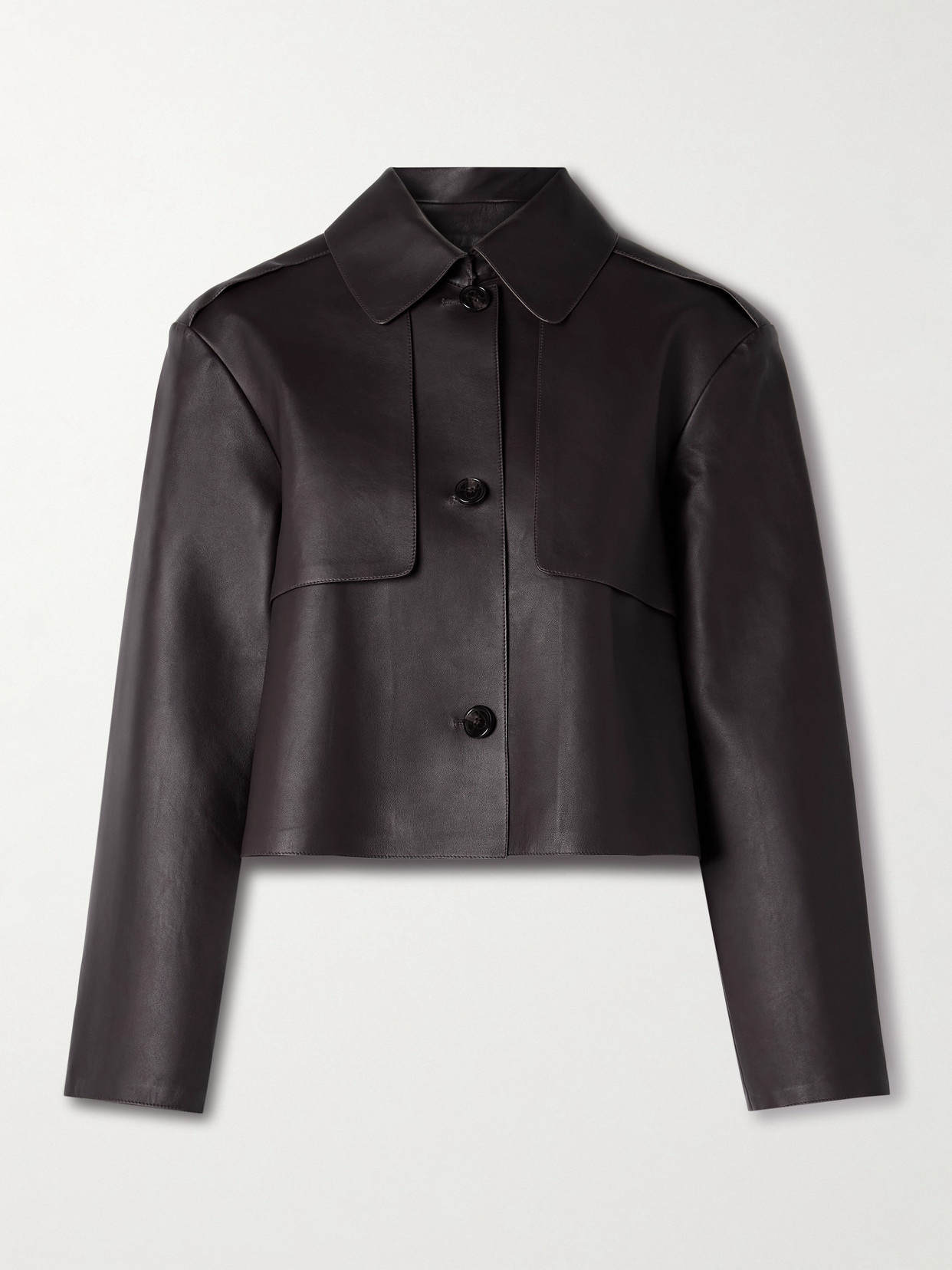 Theory Cropped Trench In Sleek Leather In Brown