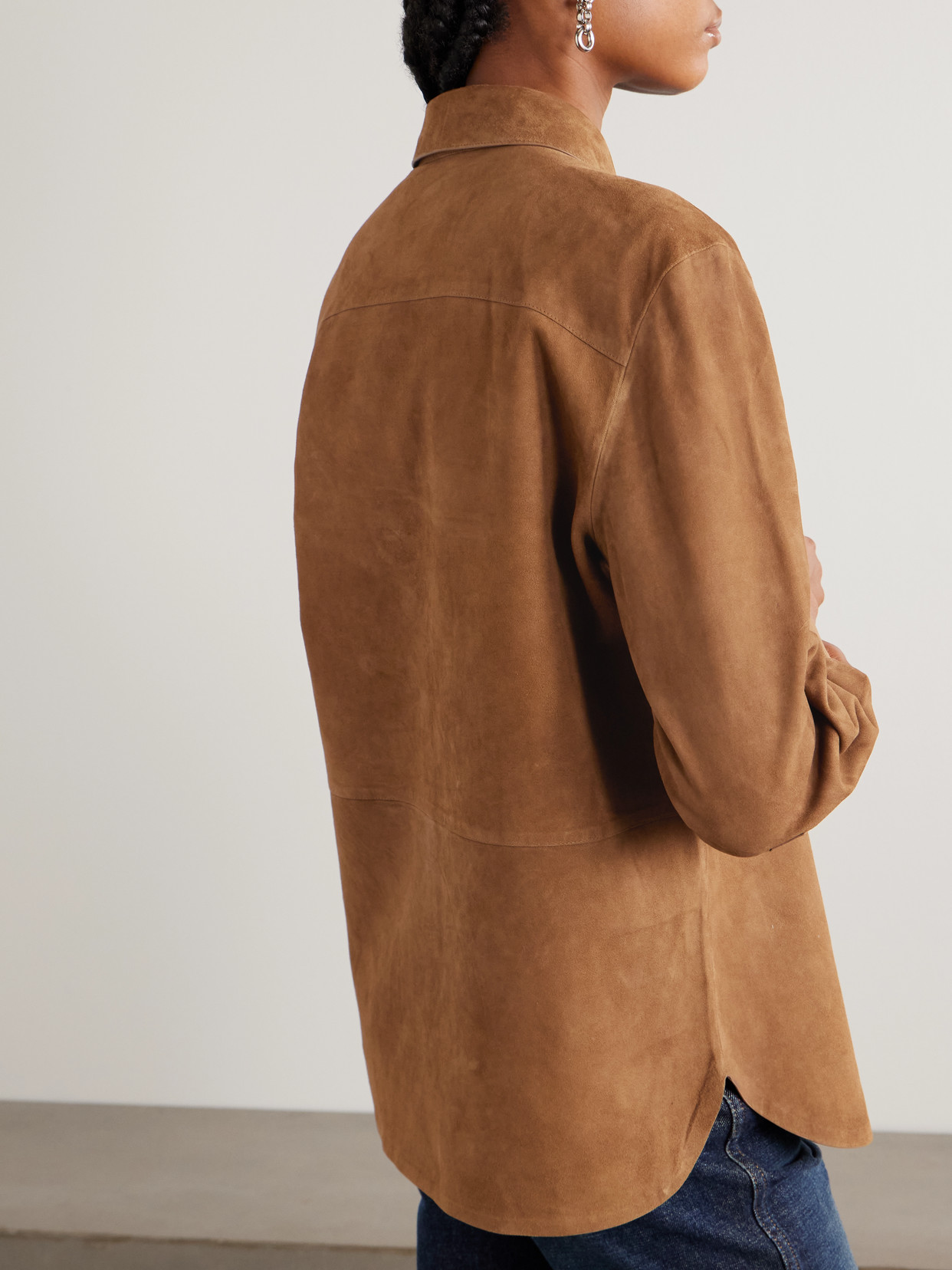 Theory Womens Deep Tobacco Relaxed-fit Long-sleeves Suede Shirt In Brown