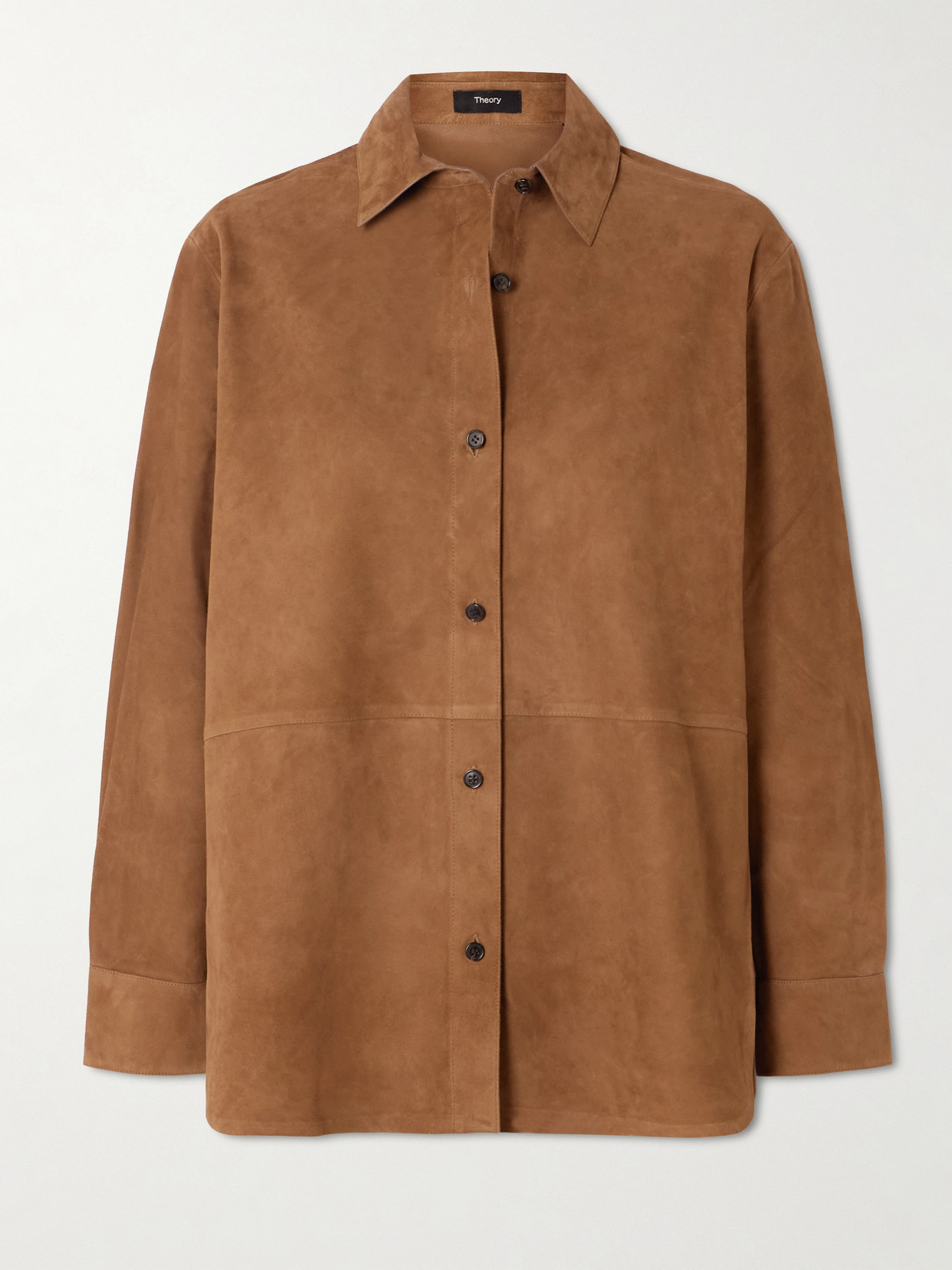 Theory Womens Deep Tobacco Relaxed-fit Long-sleeves Suede Shirt In Brown