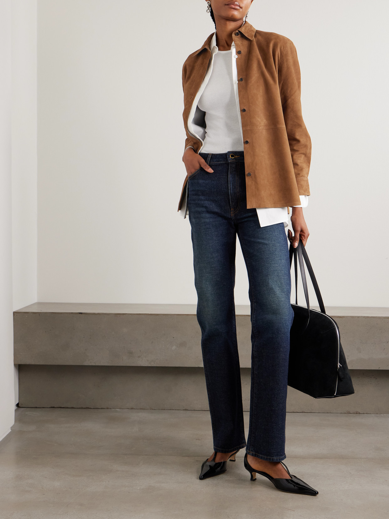 Theory Womens Deep Tobacco Relaxed-fit Long-sleeves Suede Shirt In Brown