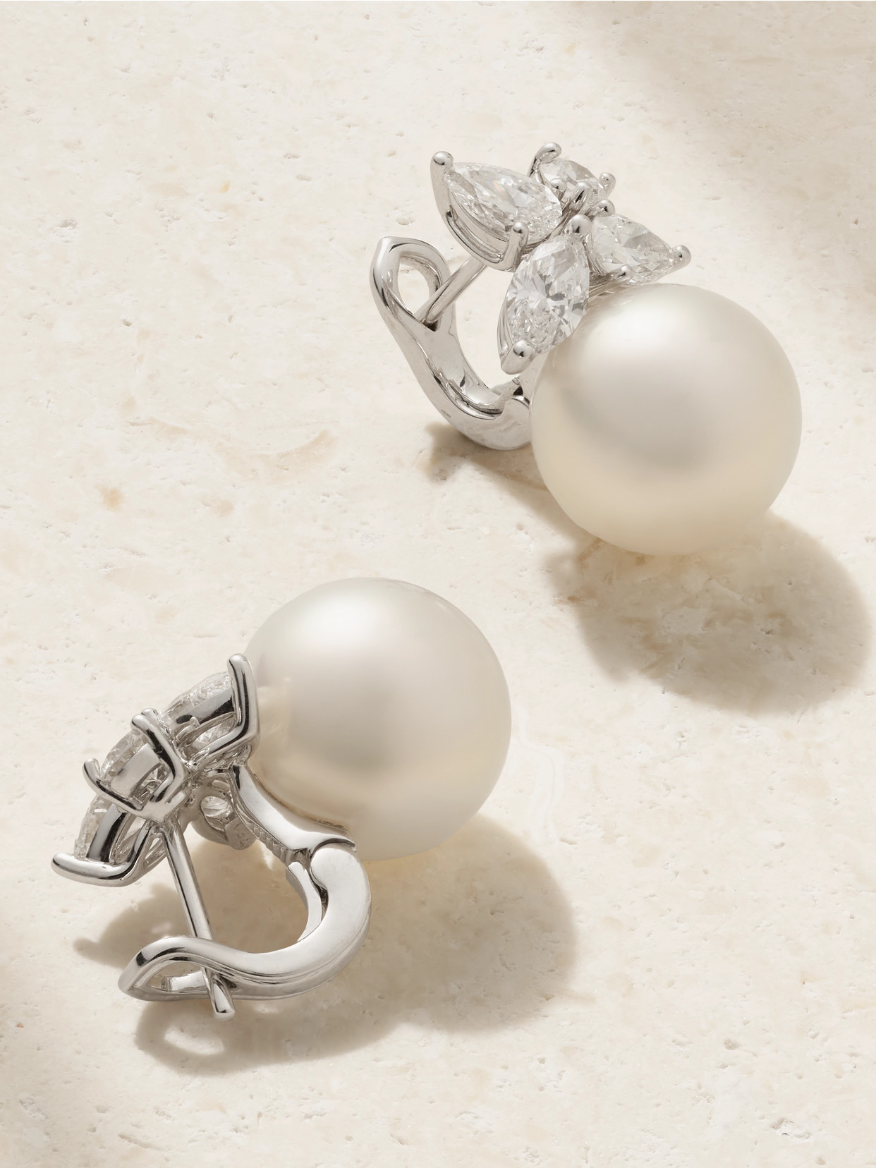 Mikimoto 18-karat White Gold, Pearl And Diamond Earrings In White