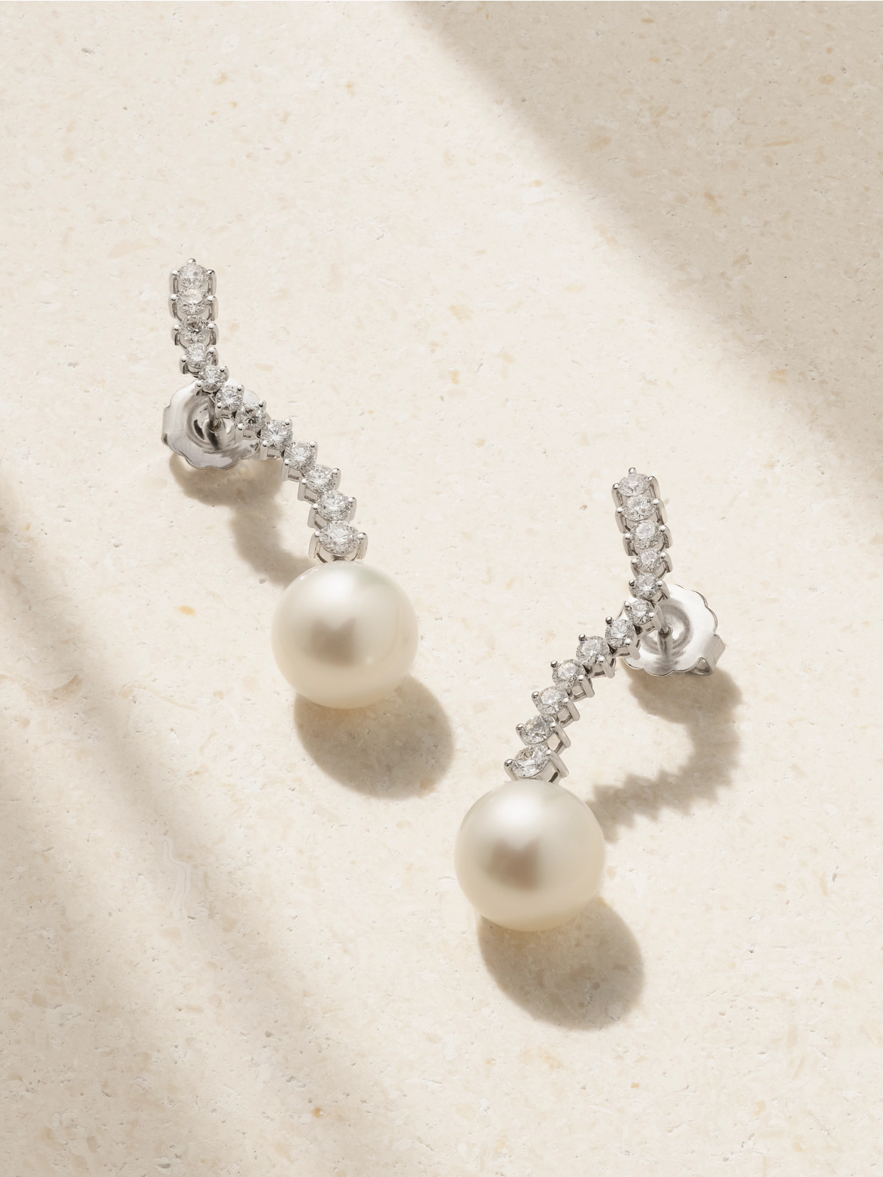Mikimoto 18-karat White Gold, Diamond And Pearl Earrings In Metallic