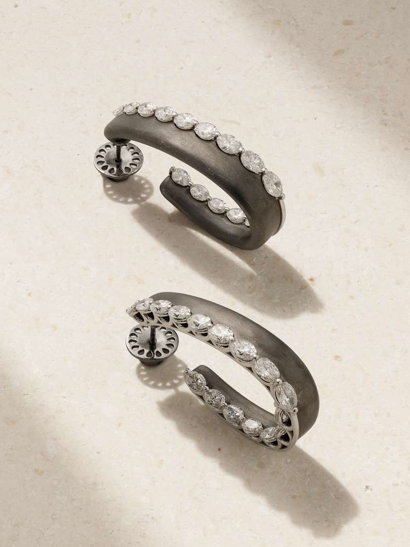 Nikos Koulis Me 18-karat Blackened White Gold Diamond Hoop Earrings