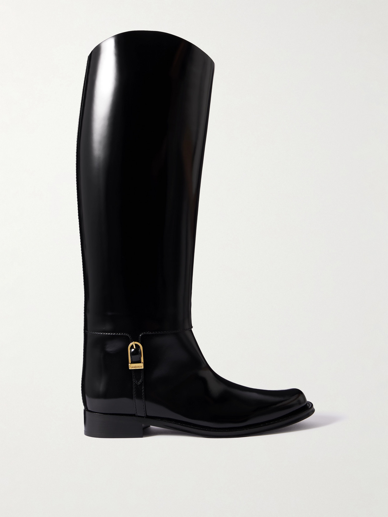 Saint Laurent Julia Buckle-embellished Leather Knee Boots In Black