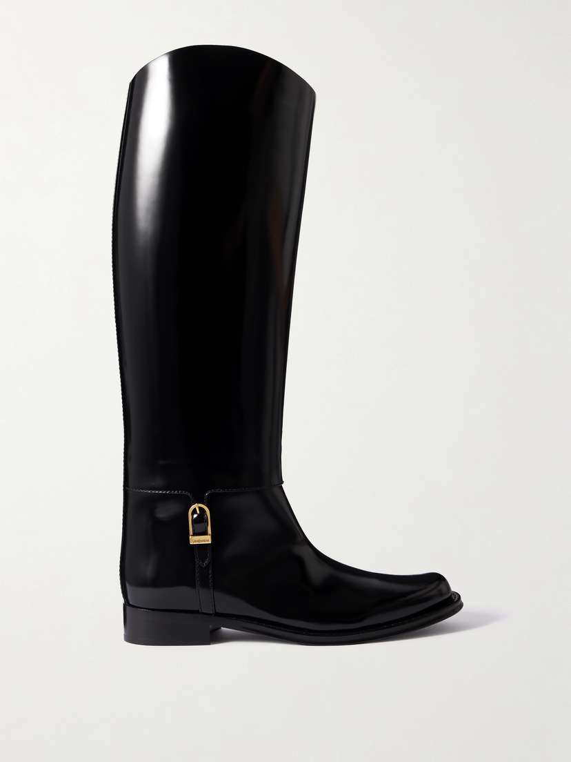 Saint Laurent Julia Buckle-embellished Leather Knee Boots