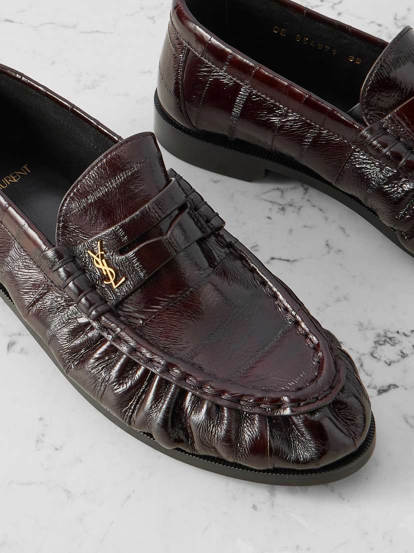 Saint Laurent Le Loafer Eel Loafers - detail view in Burgundy