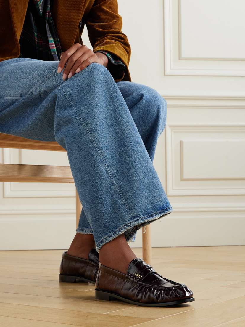 Saint Laurent Le Loafer Eel Loafers - back view in Burgundy