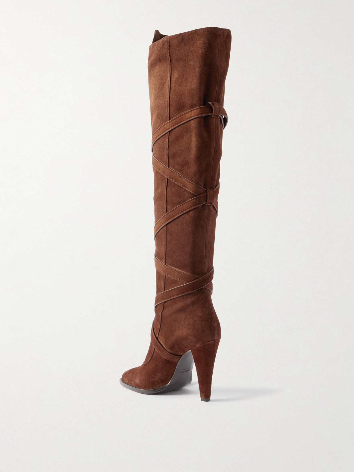 Saint Laurent Janis Embellished Over-the-knee Suede Boots In Brown