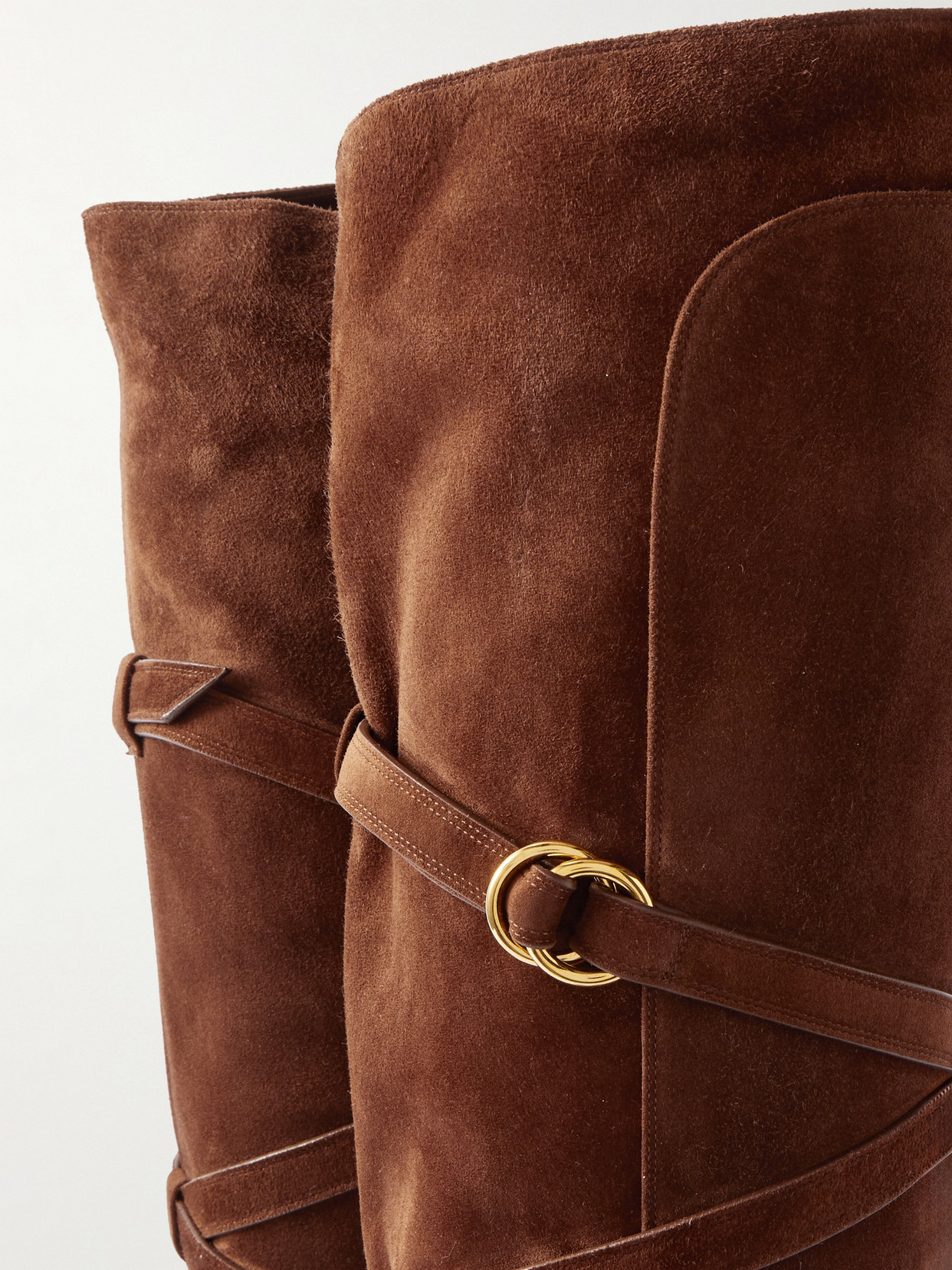 Saint Laurent Janis Embellished Over-the-knee Suede Boots In Brown