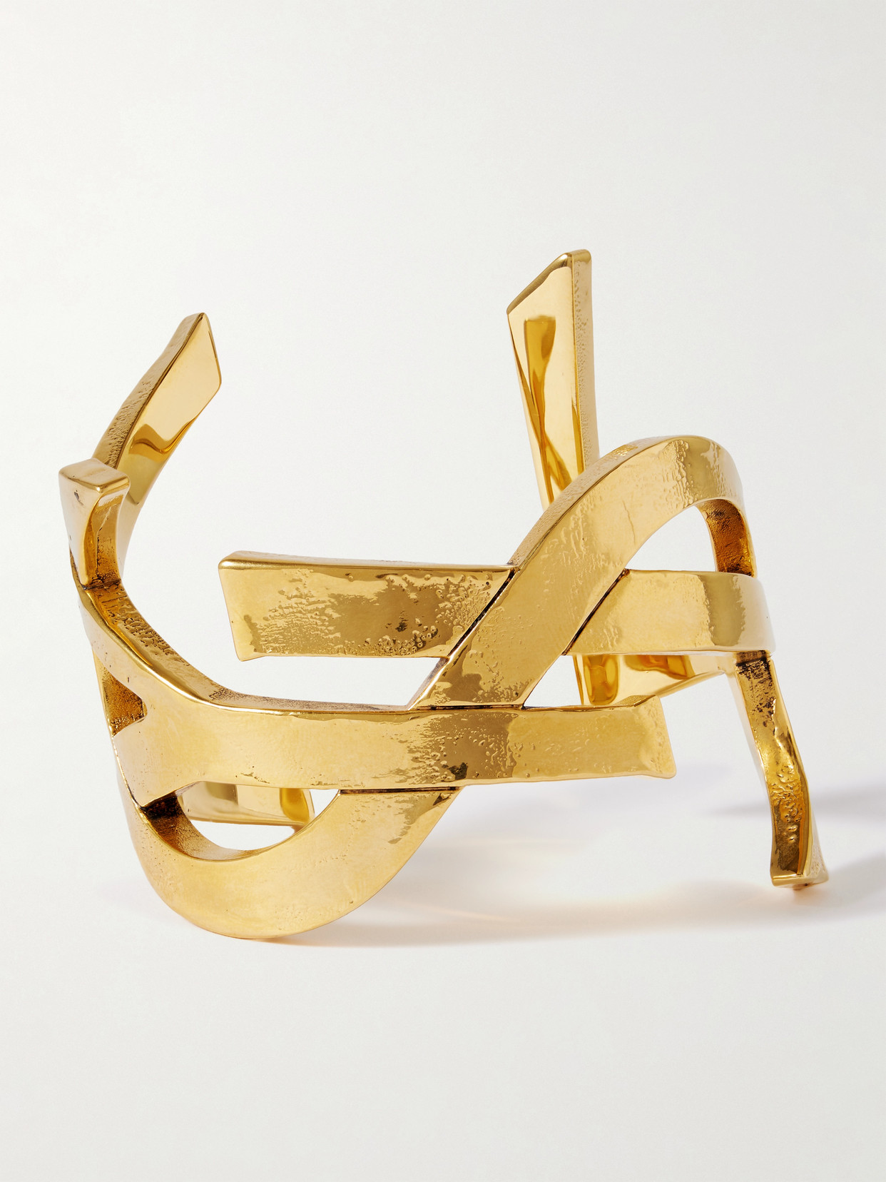 Saint Laurent Cassandre Gold-tone Cuff In Brown