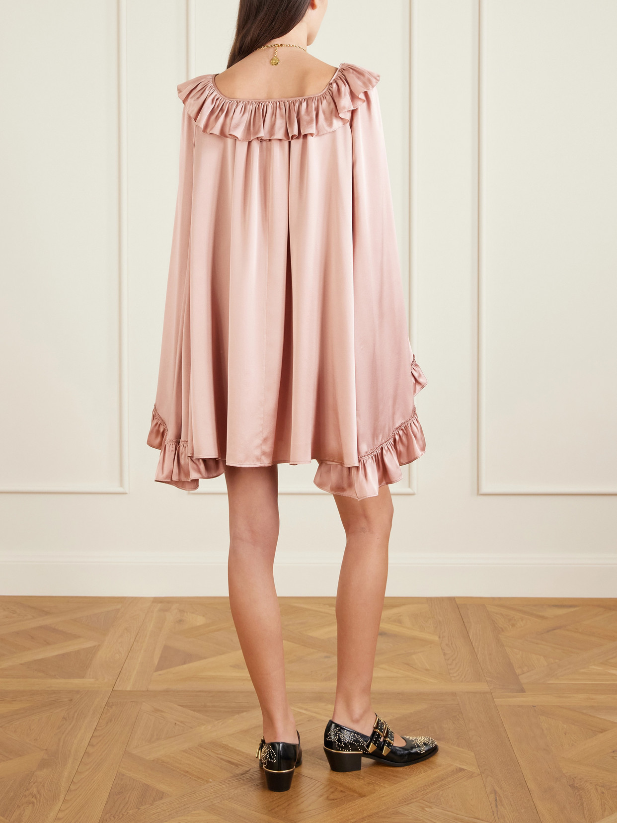Chloé Ruffled Silk-satin Mini Dress In Pink