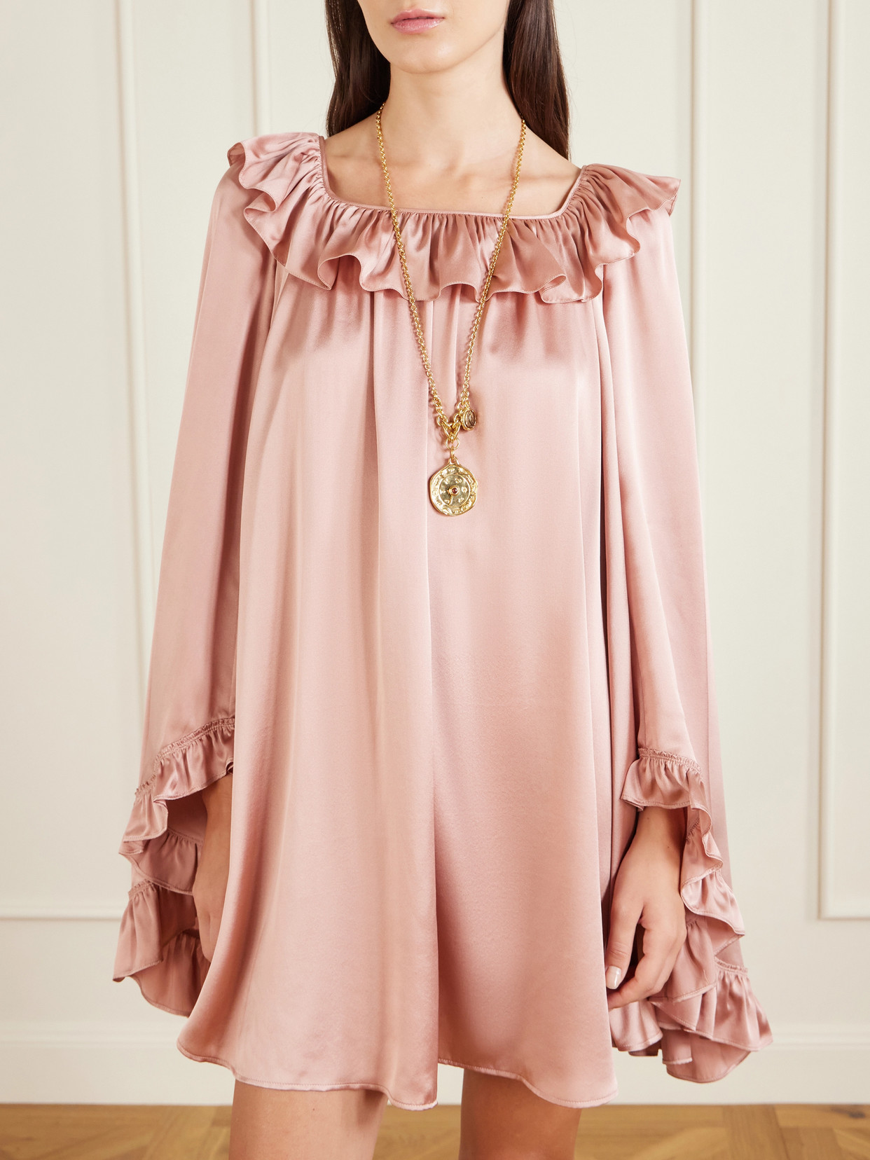 Chloé Ruffled Silk-satin Mini Dress In Pink
