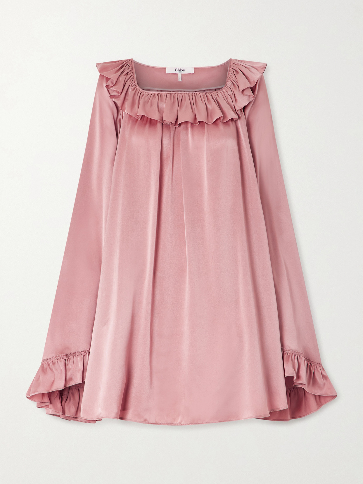 Chloé Ruffled Silk-satin Mini Dress In Pink