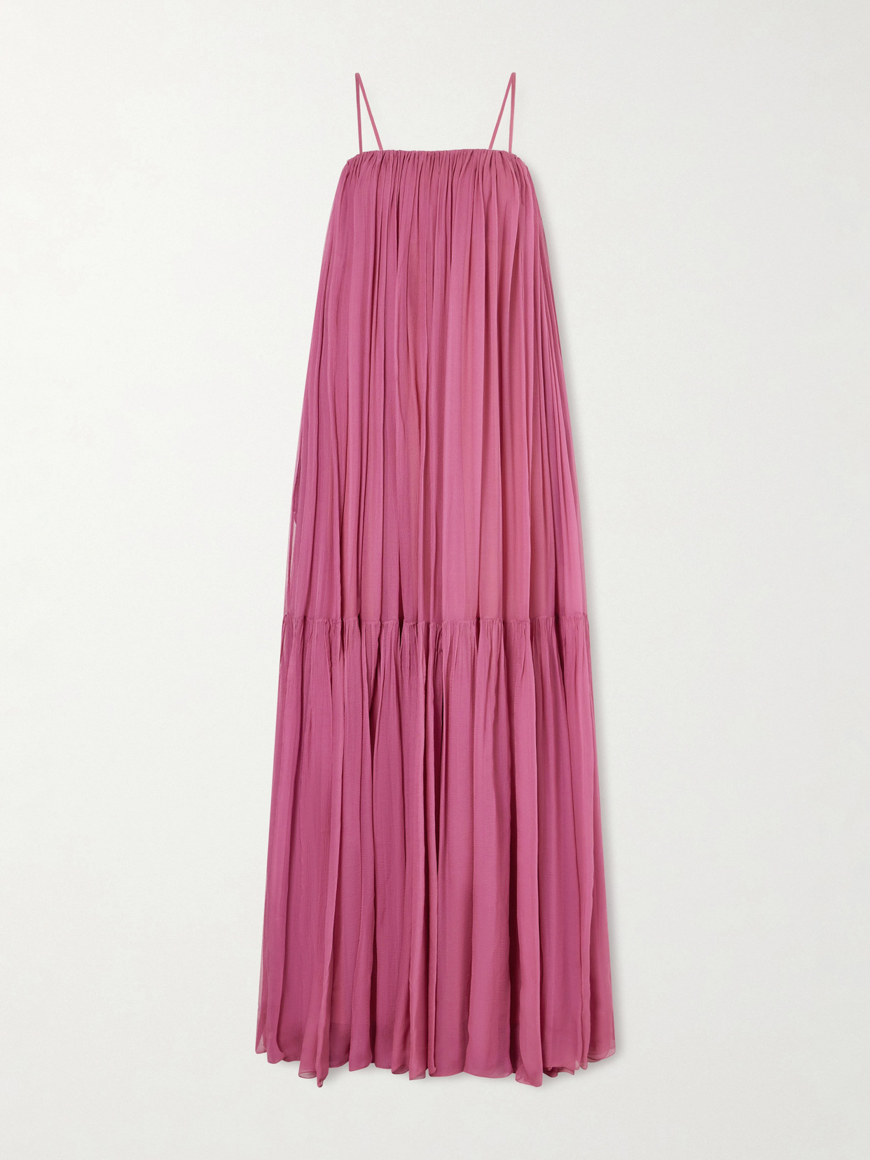 Chloé Tiered Pleated Silk-chiffon Maxi Dress In Pink
