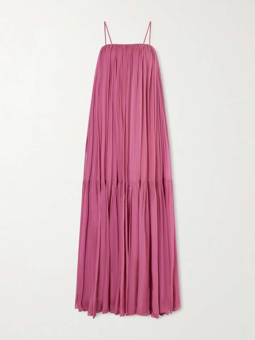 Chloé Tiered Pleated Silk-chiffon Maxi Dress