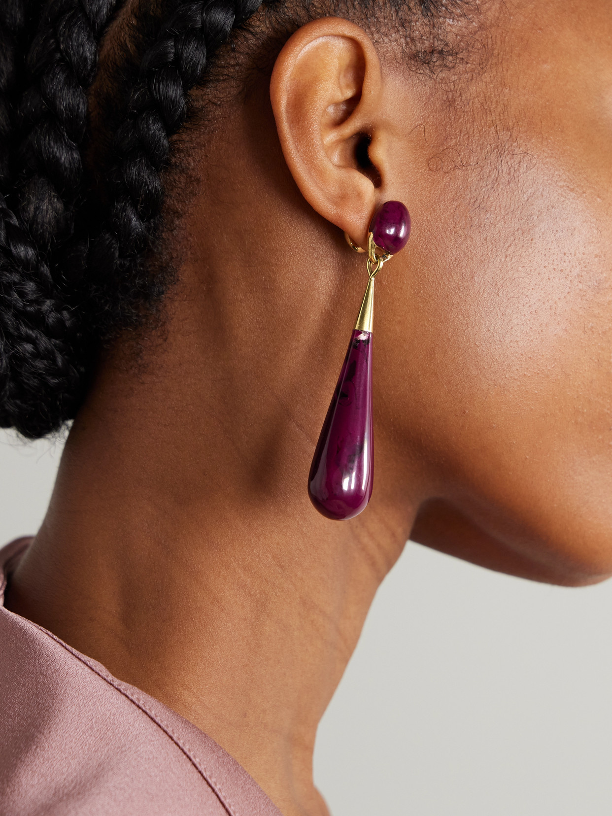 Dinosaur Designs Dew Drop Large Gold-tone Resin Earrings In Purple