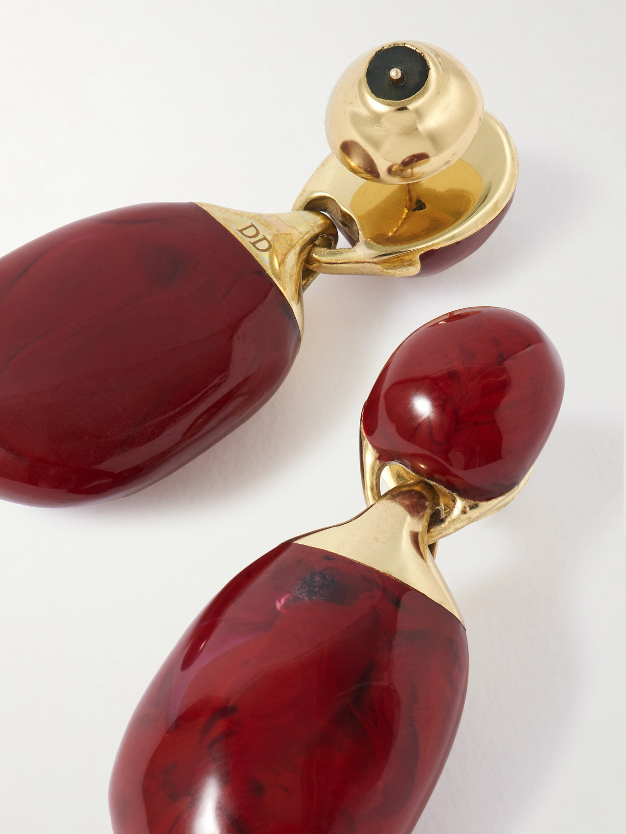 Dinosaur Designs Small River Rock Gold-plated And Resin Earrings In Burgundy