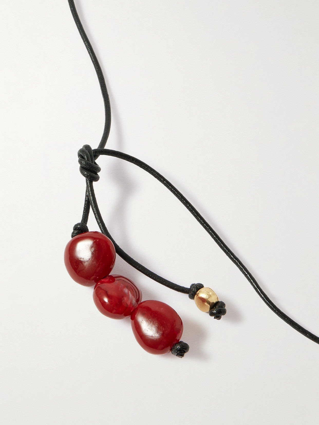 Dinosaur Designs River Rock Gold-plated, Resin And Leather Necklace In Burgundy