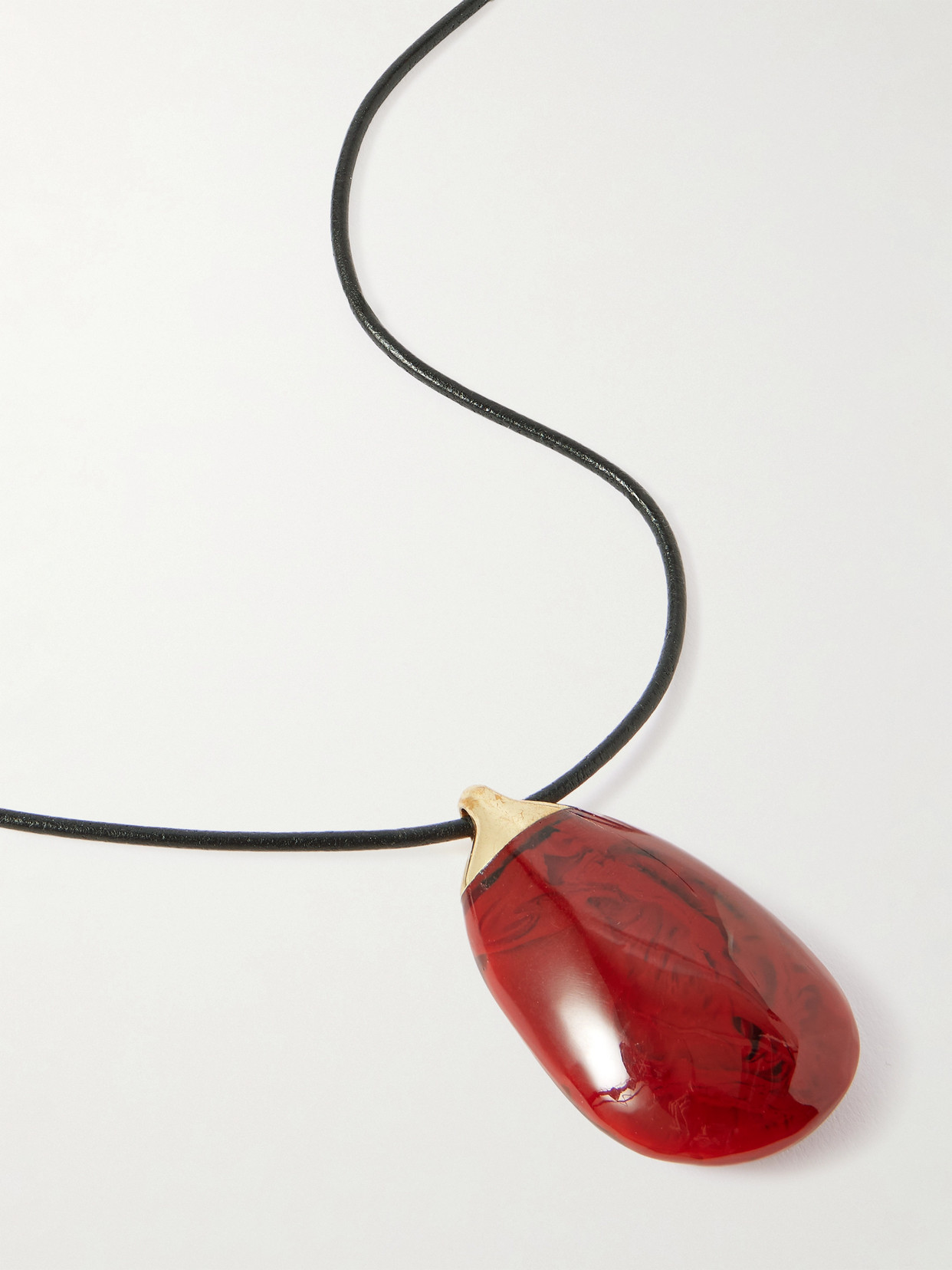 Dinosaur Designs River Rock Gold-plated, Resin And Leather Necklace In Burgundy