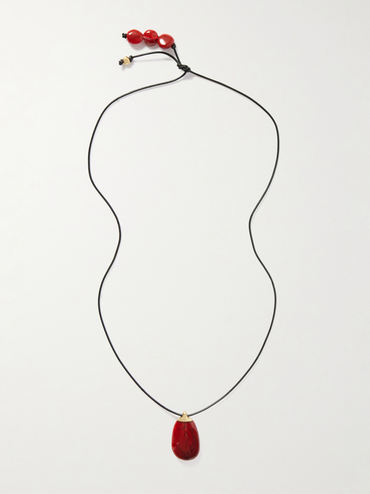 Dinosaur Designs River Rock Gold-plated, Resin And Leather Necklace In Burgundy
