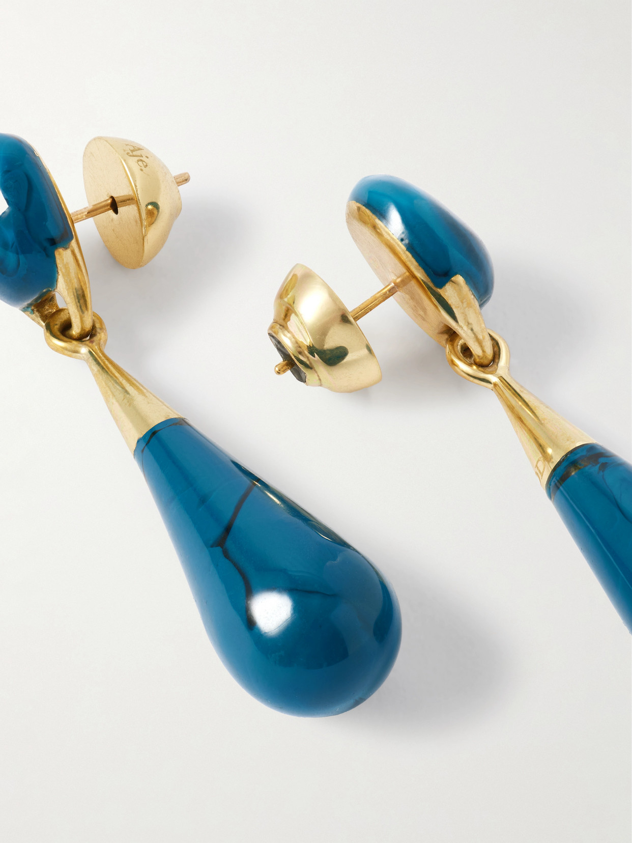 Dinosaur Designs Dew Drop Medium Gold-tone And Resin Earrings In Blue