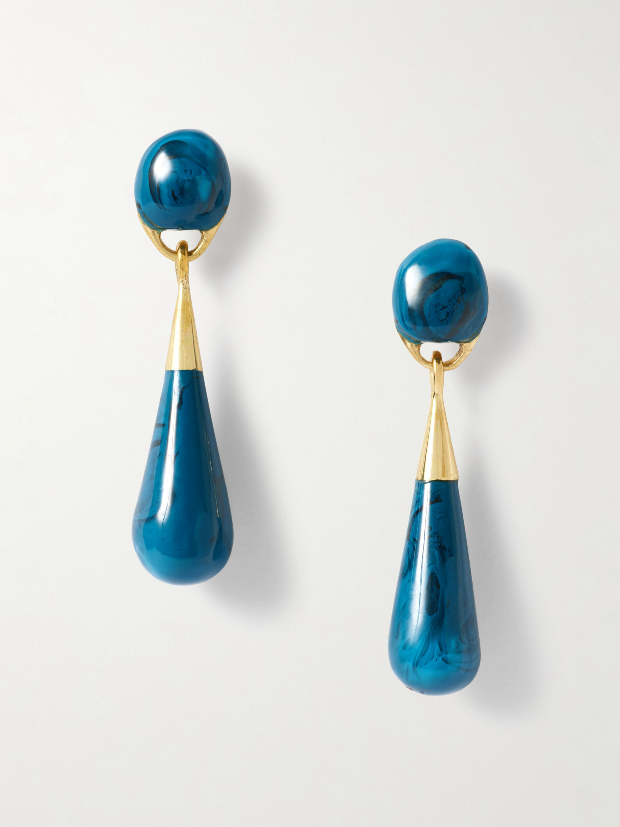 Dinosaur Designs Dew Drop Medium Gold-tone And Resin Earrings In Blue