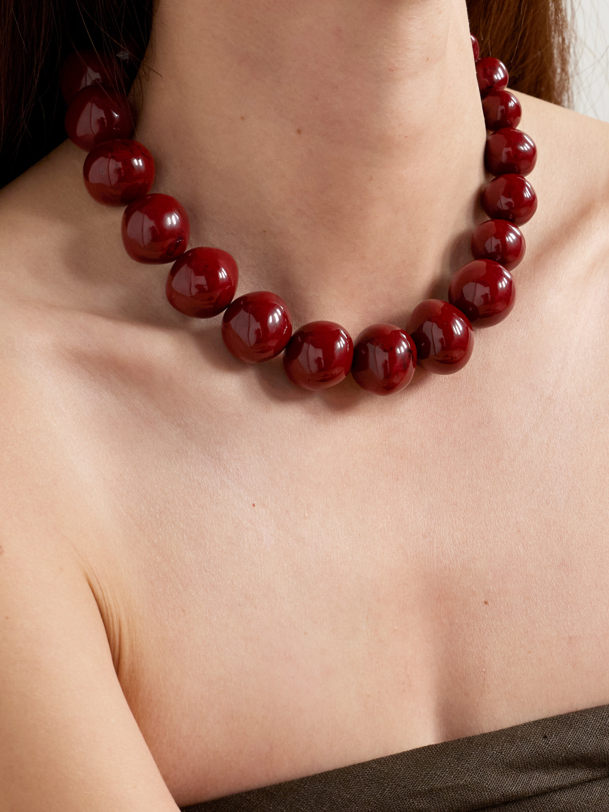 Dinosaur Designs Boulder Beads Resin Necklace In Burgundy