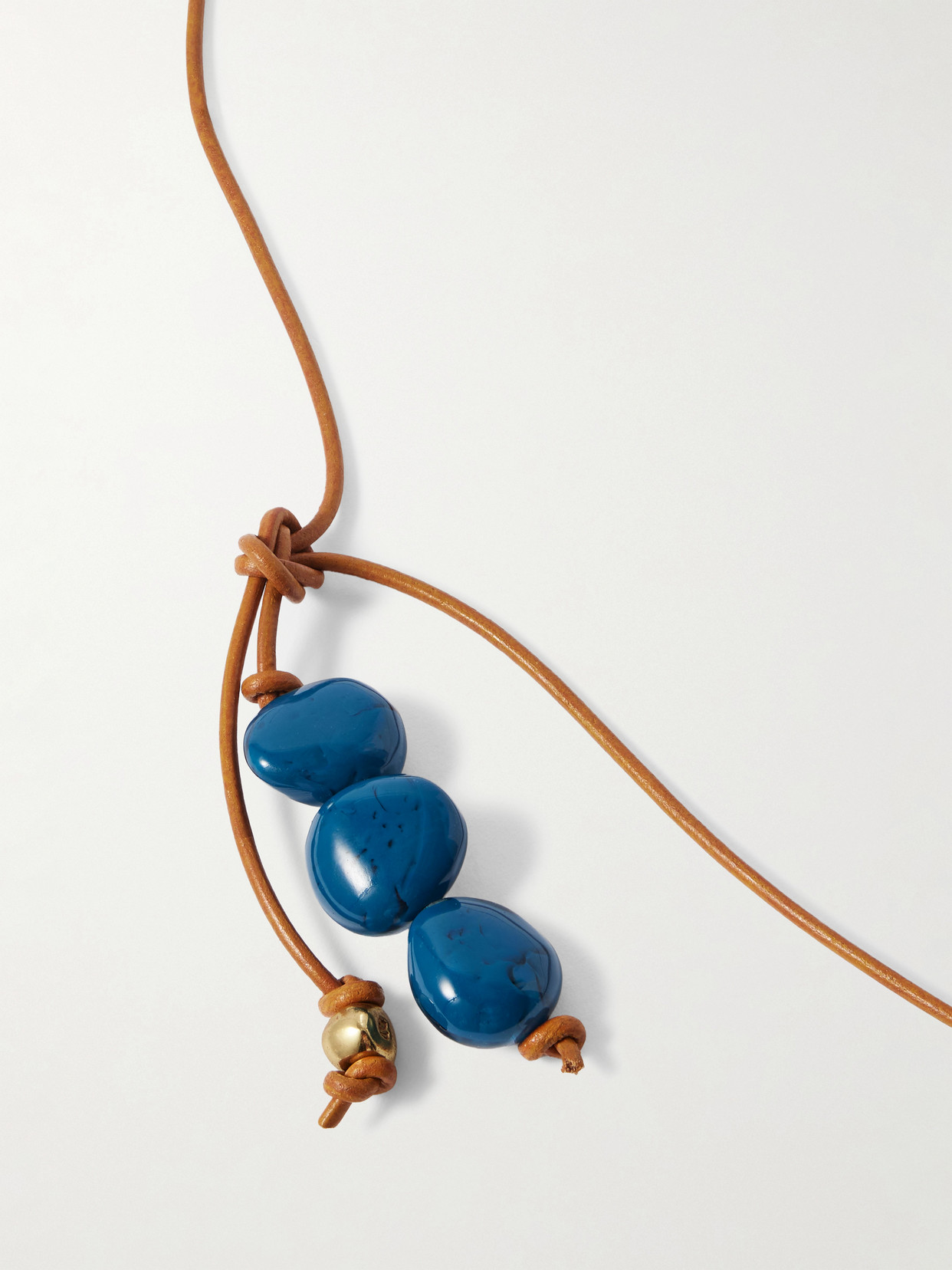 Dinosaur Designs River Rock Gold-plated, Resin And Leather Necklace In Blue