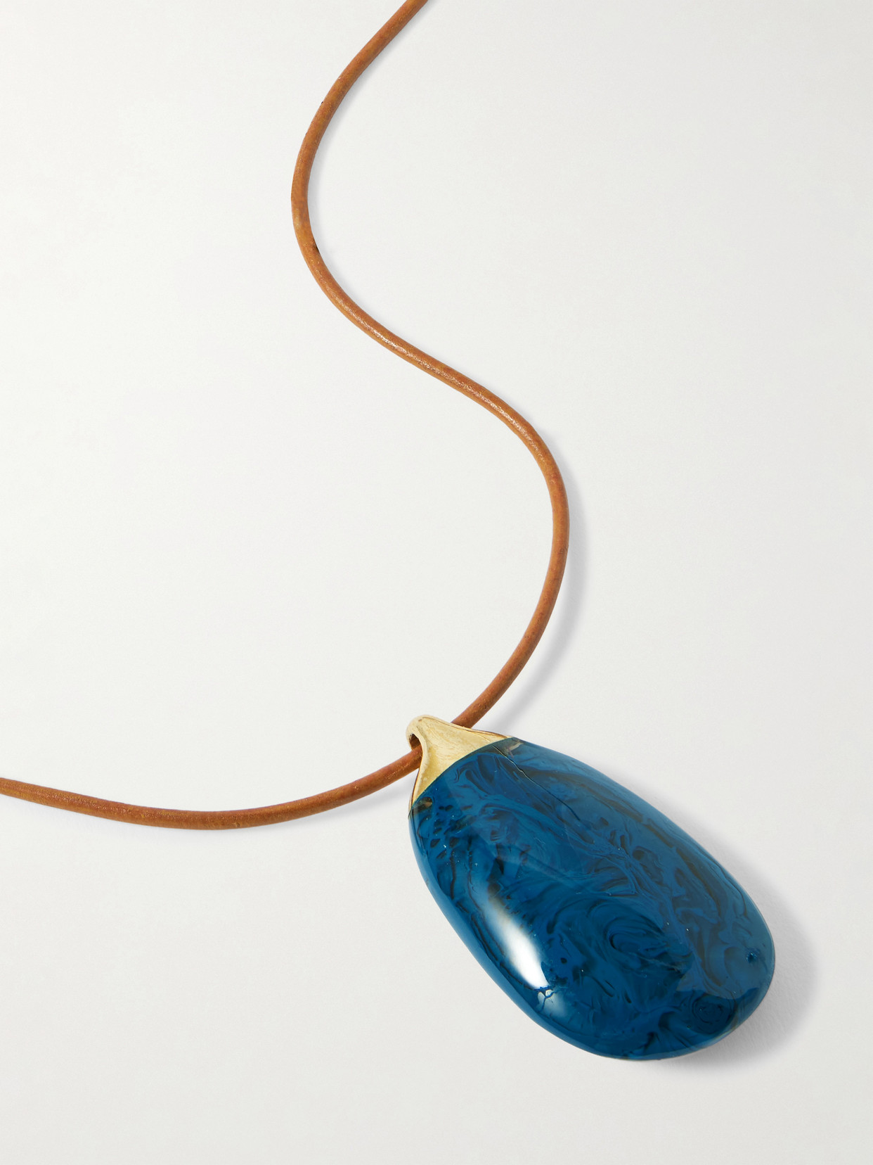 Dinosaur Designs River Rock Gold-plated, Resin And Leather Necklace In Blue