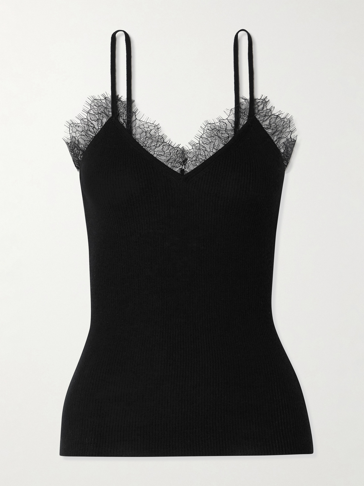 Arch4 Bibury Lace-trimmed Ribbed Organic Cashmere Camisole In Black
