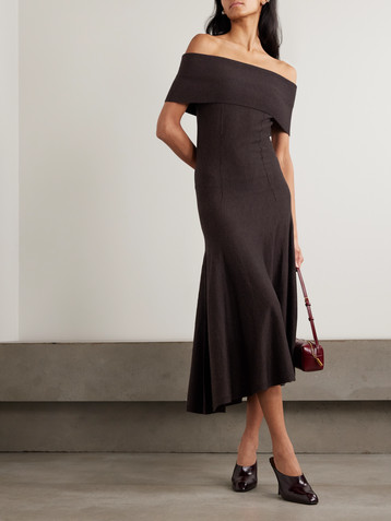 arch4 Marilyn off-the-shoulder organic cashmere midi dress