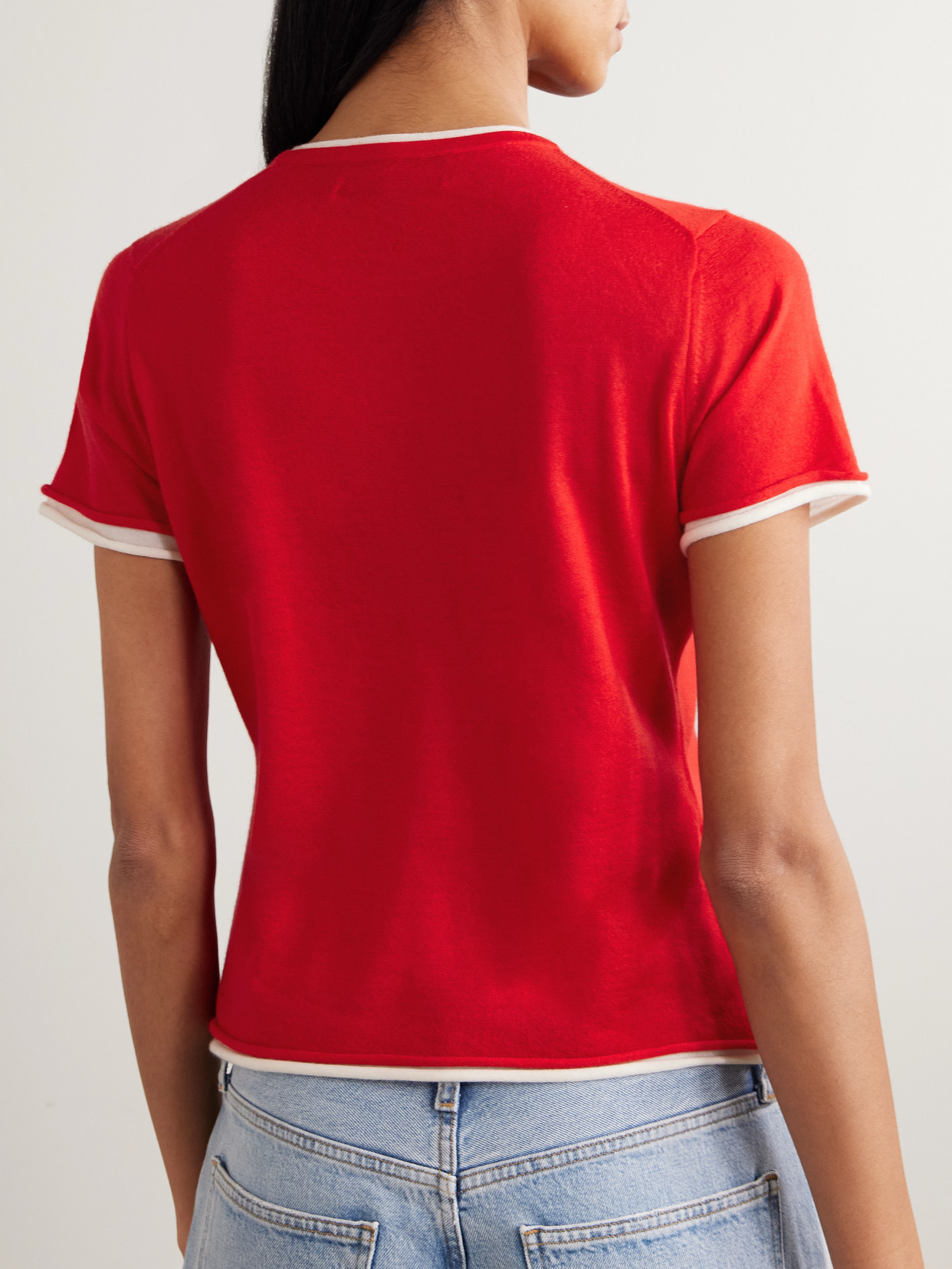 Arch4 Selcombe Layered Two-tone Organic Cashmere Top In Red