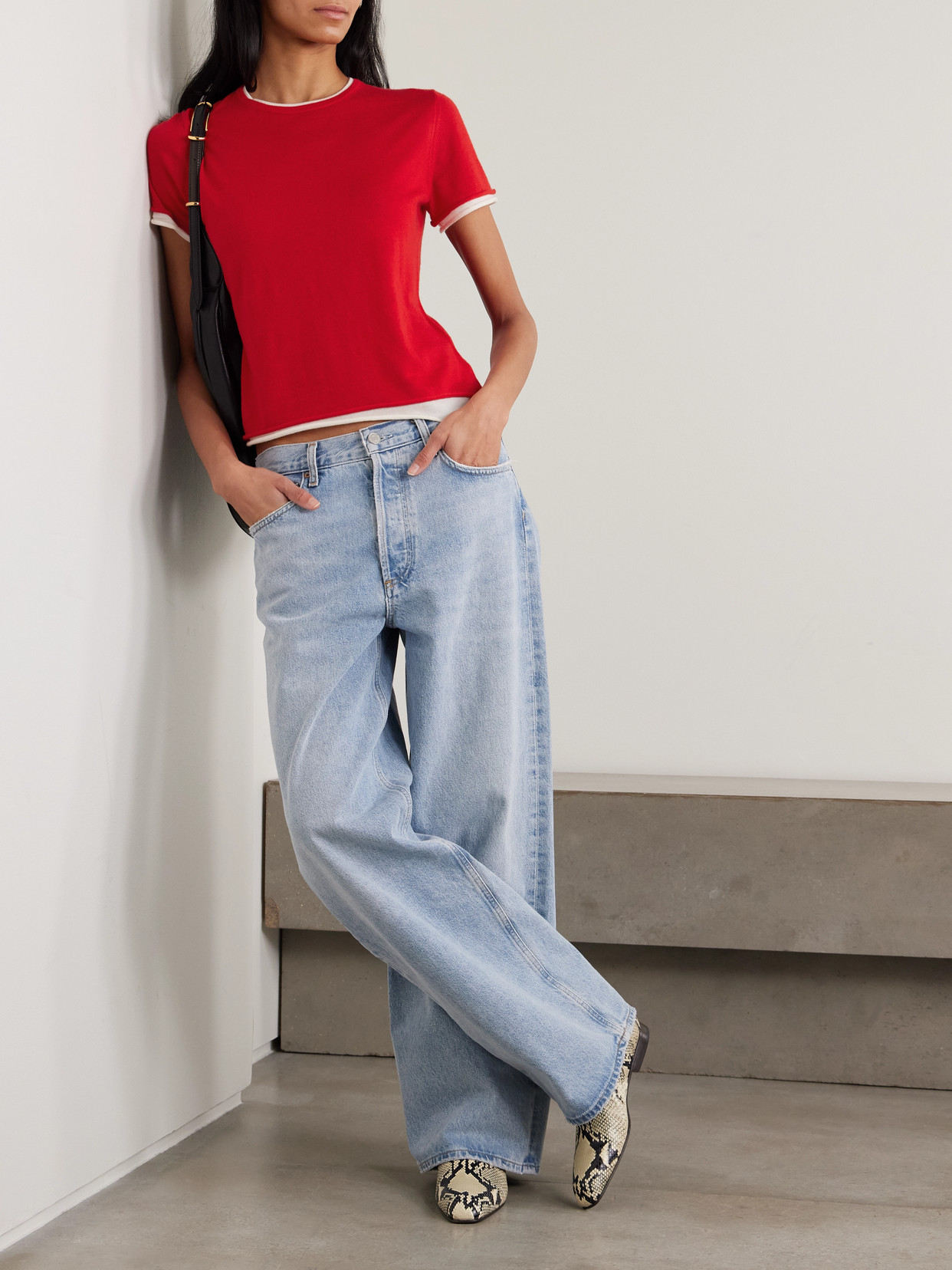 Arch4 Selcombe Layered Two-tone Organic Cashmere Top In Red