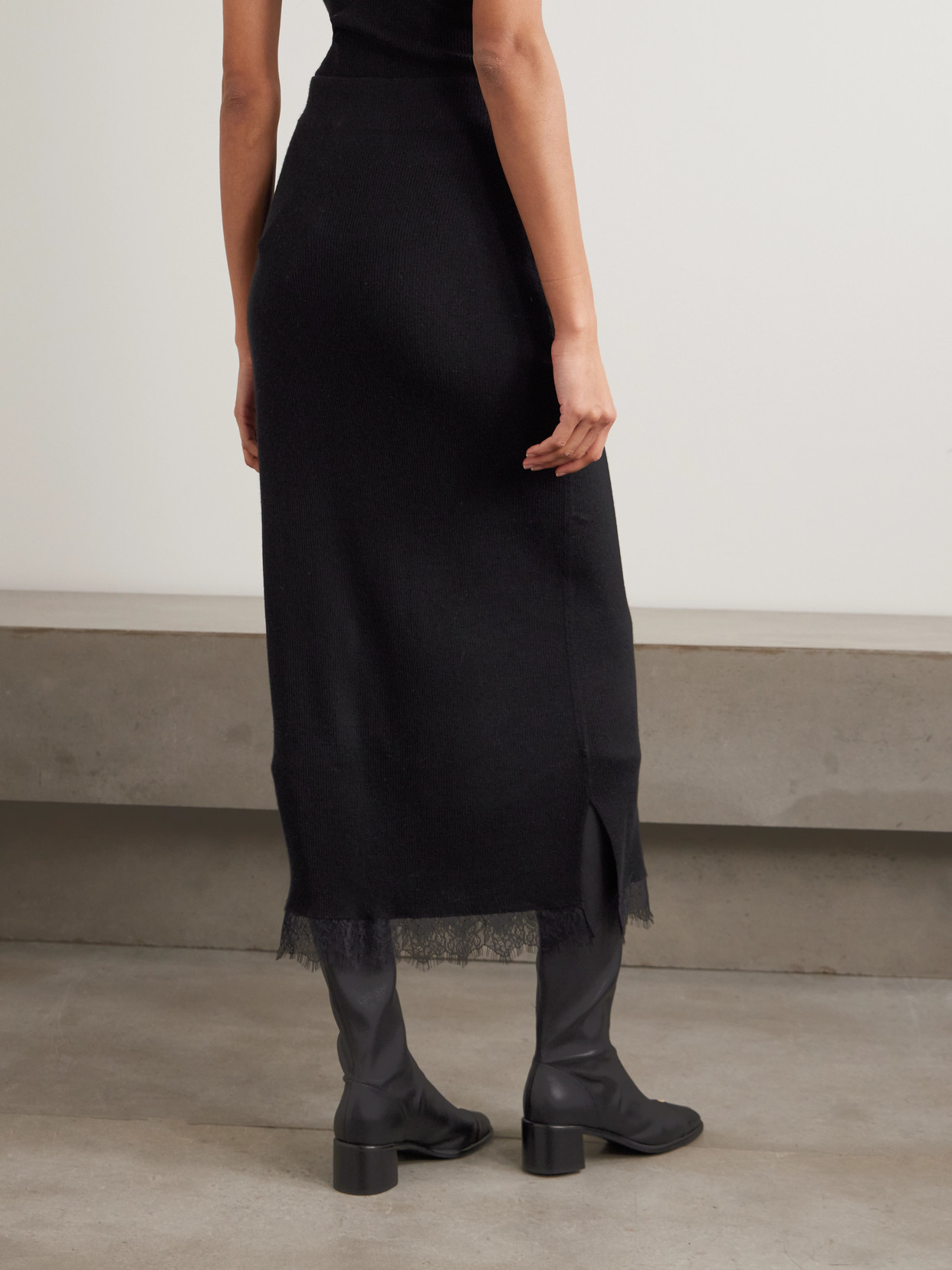 Penelopy Lace-Trimmed Ribbed Organic Cashmere Midi