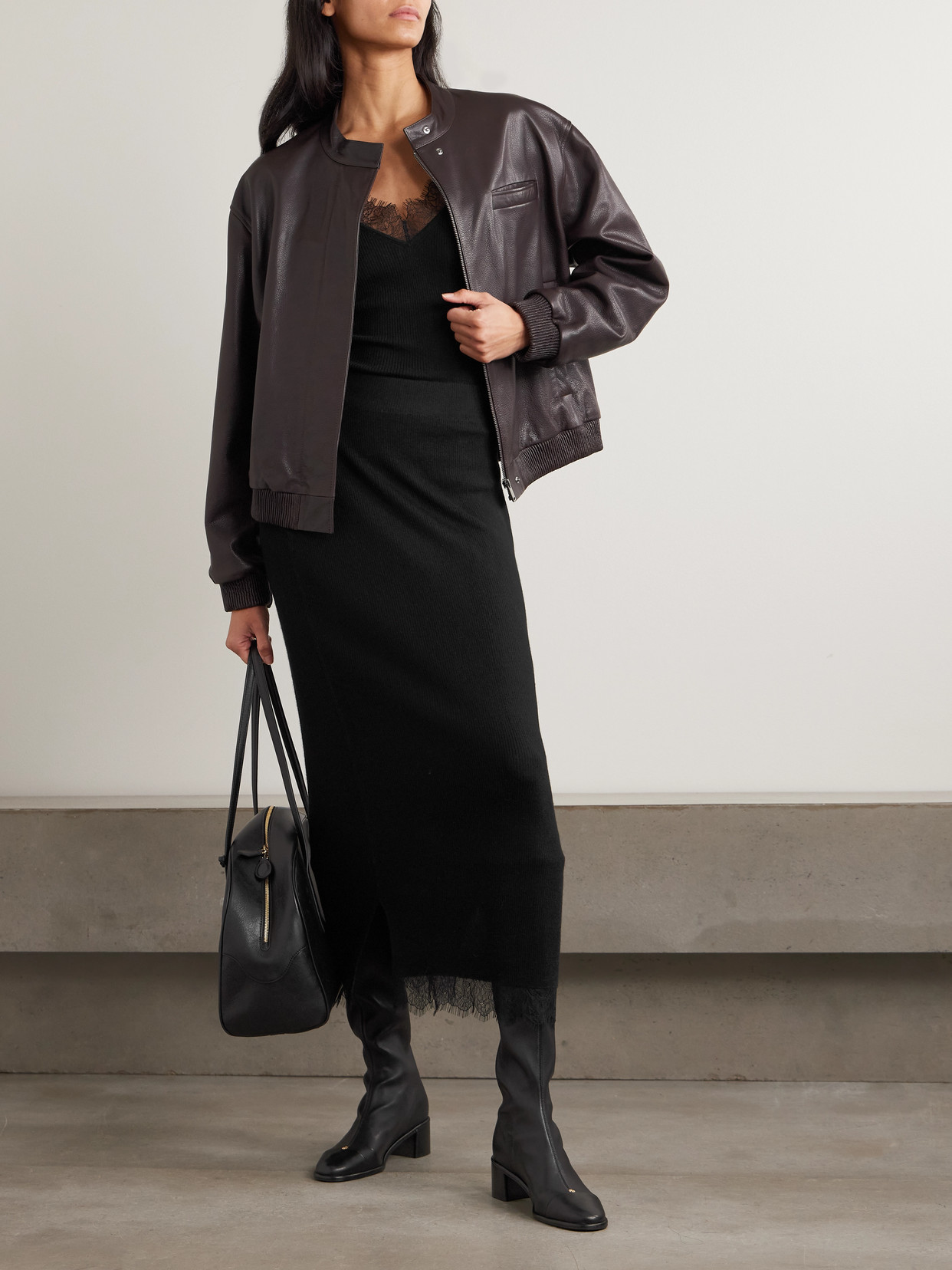 Penelopy Lace-Trimmed Ribbed Organic Cashmere Midi