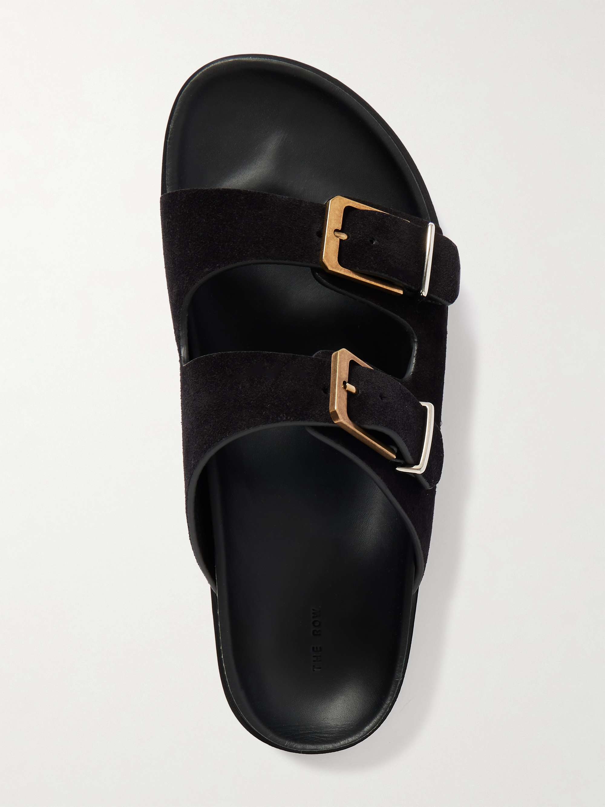 The Row ブラックスエードミュール THE ROW Buckled suede slides | NET-A-PORTER