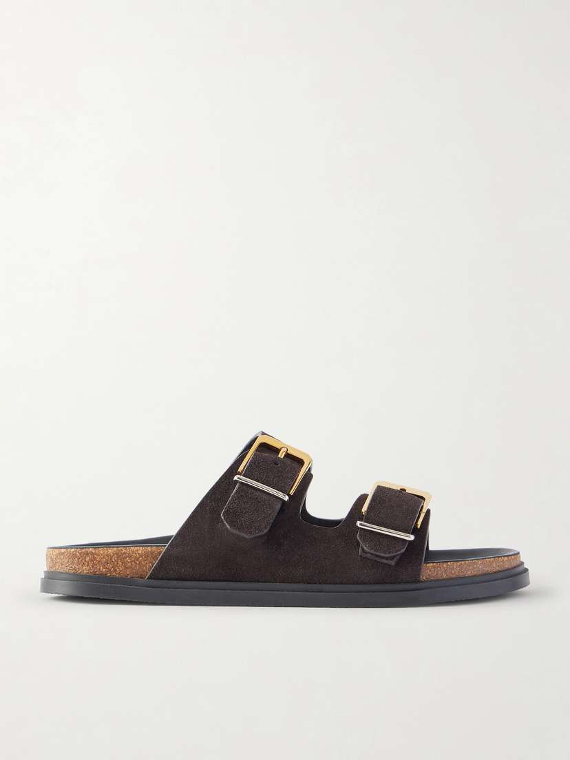 The Row Buckled Suede Slides