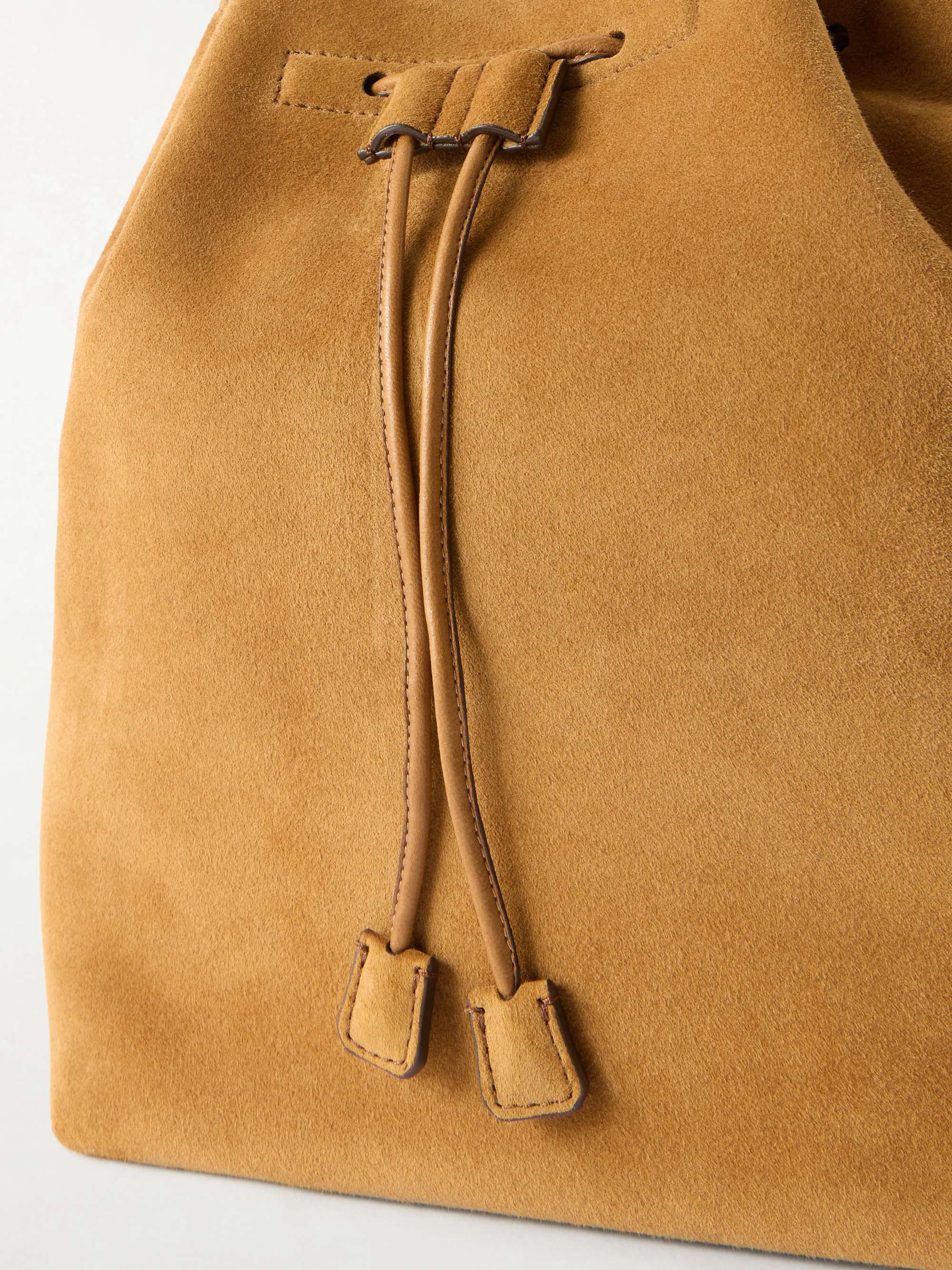 Suede Drawstring Backpack in Warm Chestnut With Side Zipper Inside Zipper NWT THE ROW Suede drawstring backpack | NET-A-PORTER main image 2
